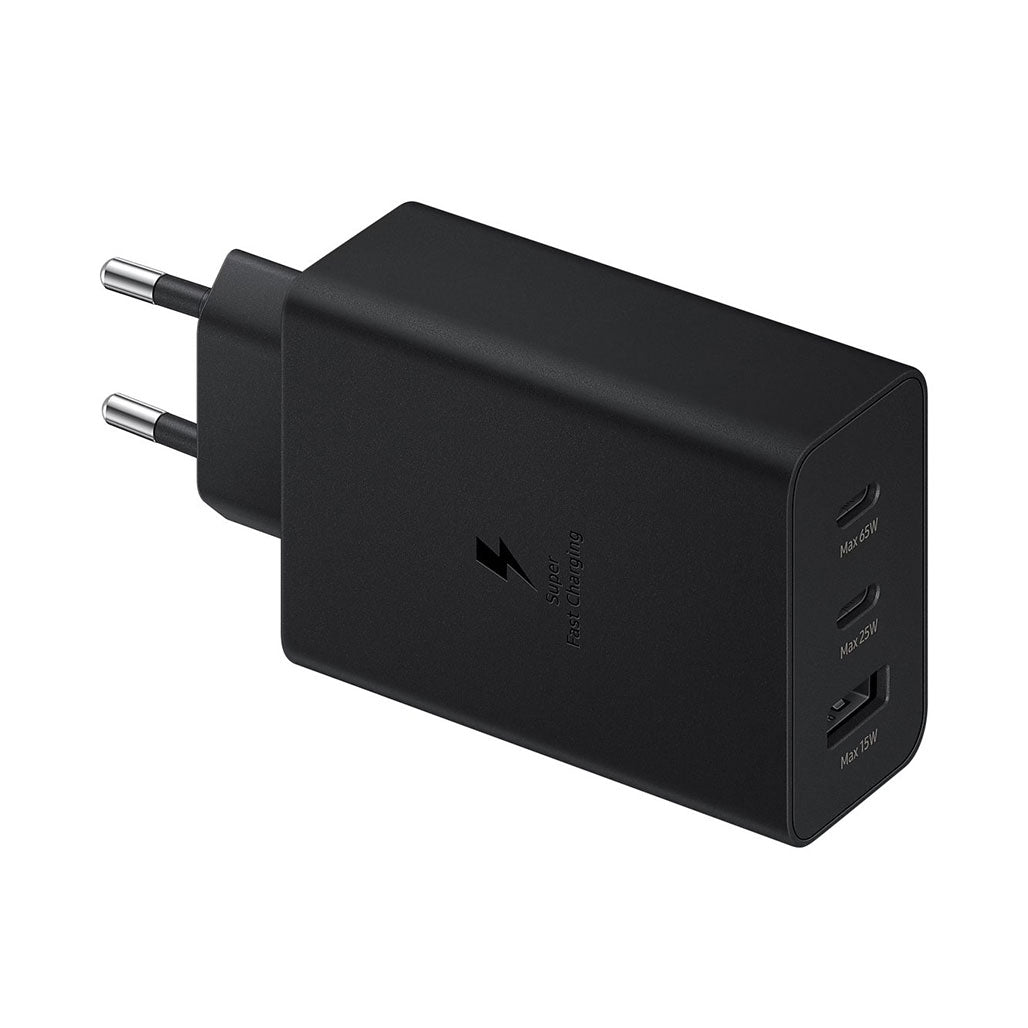 Samsung 65W Power Adapter Trio - Dual USB-C, USB-A, Fast Charging, and PD 3.0 Support