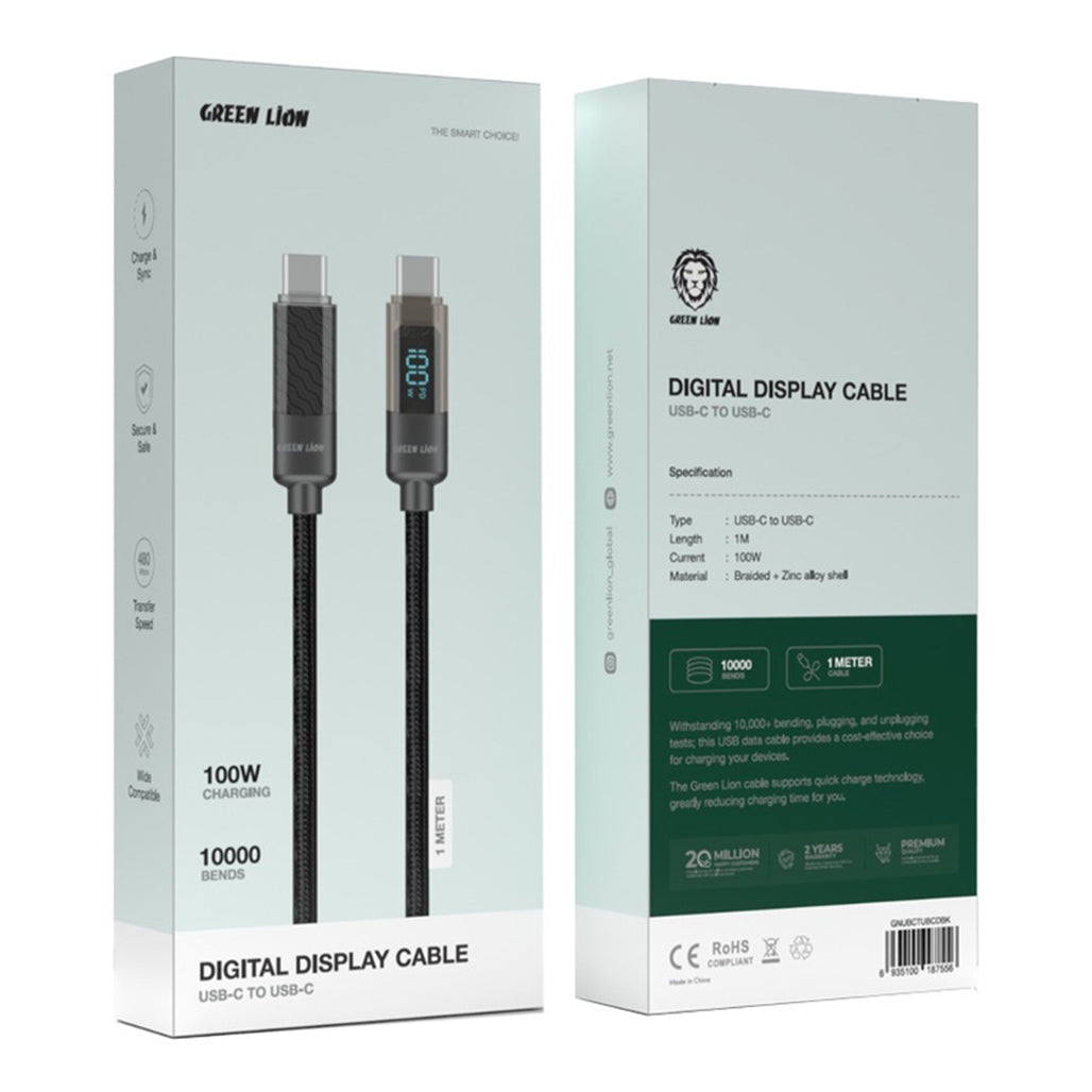 Green Lion USB-C to USB-C Digital Display Charging Cable - 100W, 1M, Black