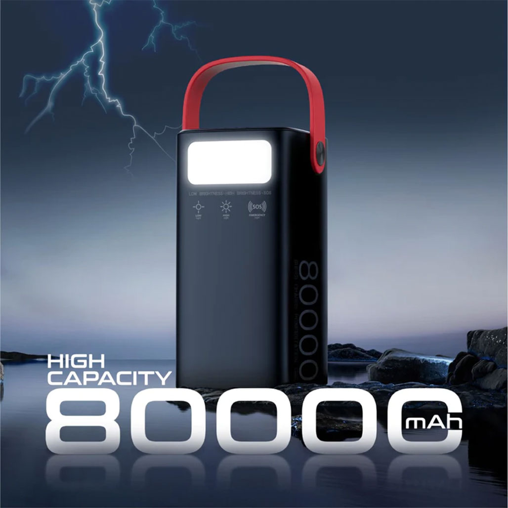 Promate PowerMine-80 - 80000mAh High-Capacity 65W Fast-Charging Power Pack with LED Light