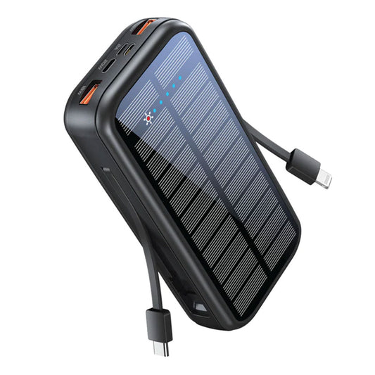 Promate SolarTank-20PDCi 20000mAh EcoLight™ Solar Power Bank with Built-in USB-C & Lightning Cables - Rugged, Quick Charging, Multi-Device Support