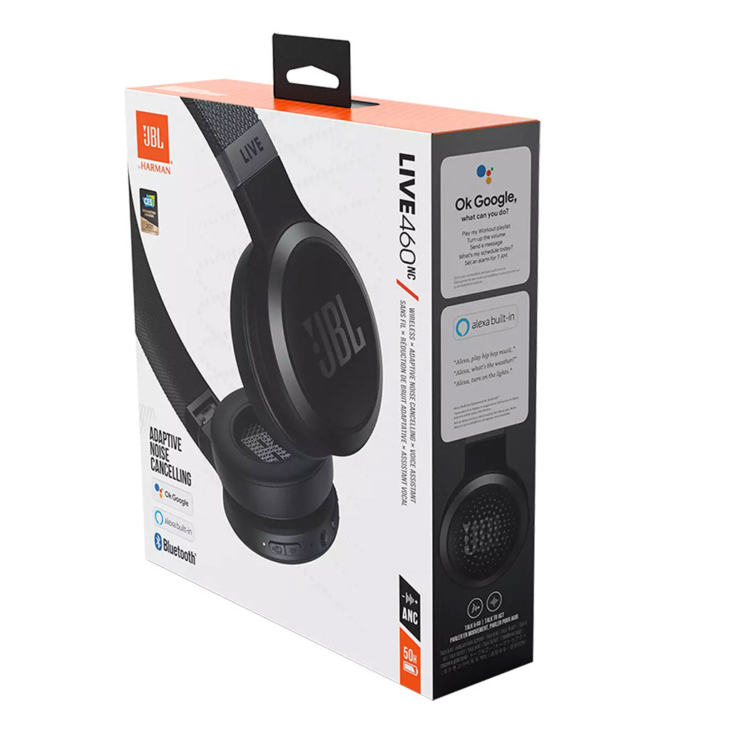 JBL Live 460NC - Black - Wireless On-Ear Headphones with Adaptive Noise Cancelling and Voice Assistant Integration