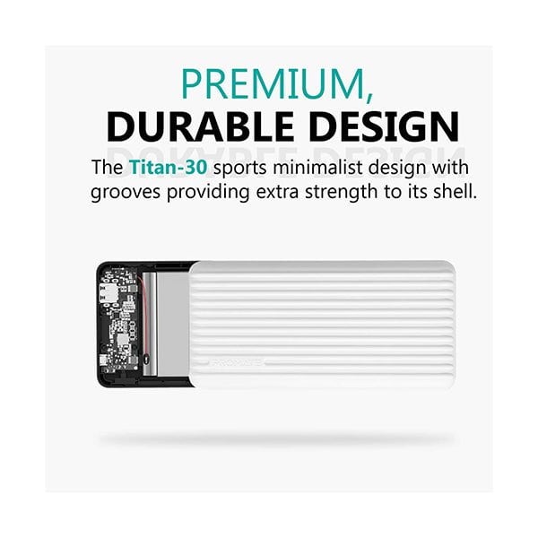 Promate Titan-30 30000mAh Power Delivery Power Bank, USB-C Two Way Portable Charger with 18W Power Delivery, Qualcomm Quick Charge 3.0 Port and Ultra-Fat 2.4A USB Port for Smartphones