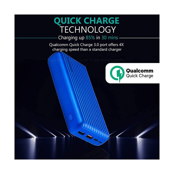 Promate Titan-30 30000mAh Power Delivery Power Bank, USB-C Two Way Portable Charger with 18W Power Delivery, Qualcomm Quick Charge 3.0 Port and Ultra-Fat 2.4A USB Port for Smartphones